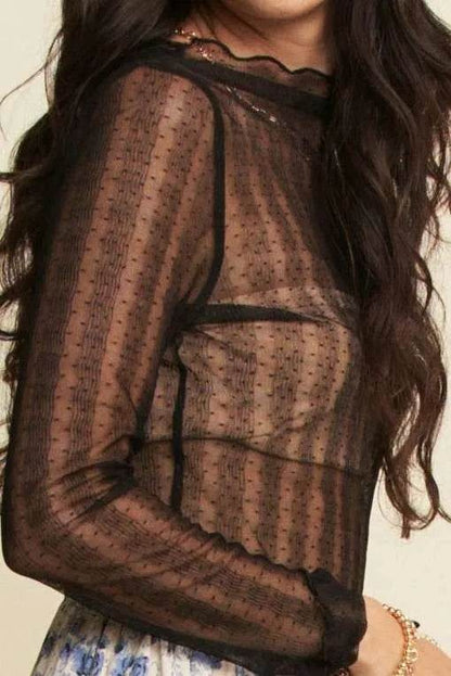 Davi & Dani Turtle Neck Lace Dotted Stretch Mesh Sheer Top Trendsi b1d920d436fc404bb3e32d2925cd5311-Max-Origin