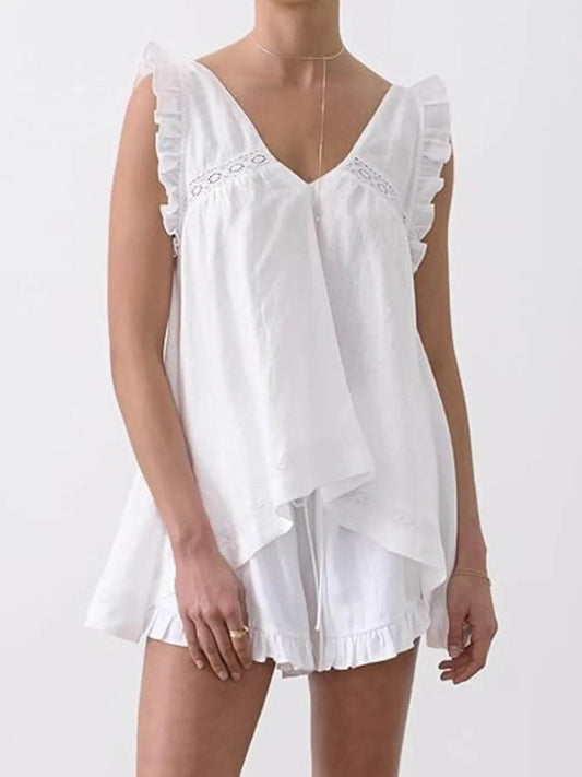 Ruffled V-Neck Top and Shorts Set White Trendsi b1e17460-f6ee-44e1-82b1-fad1e537dc3c-Max-Origin
