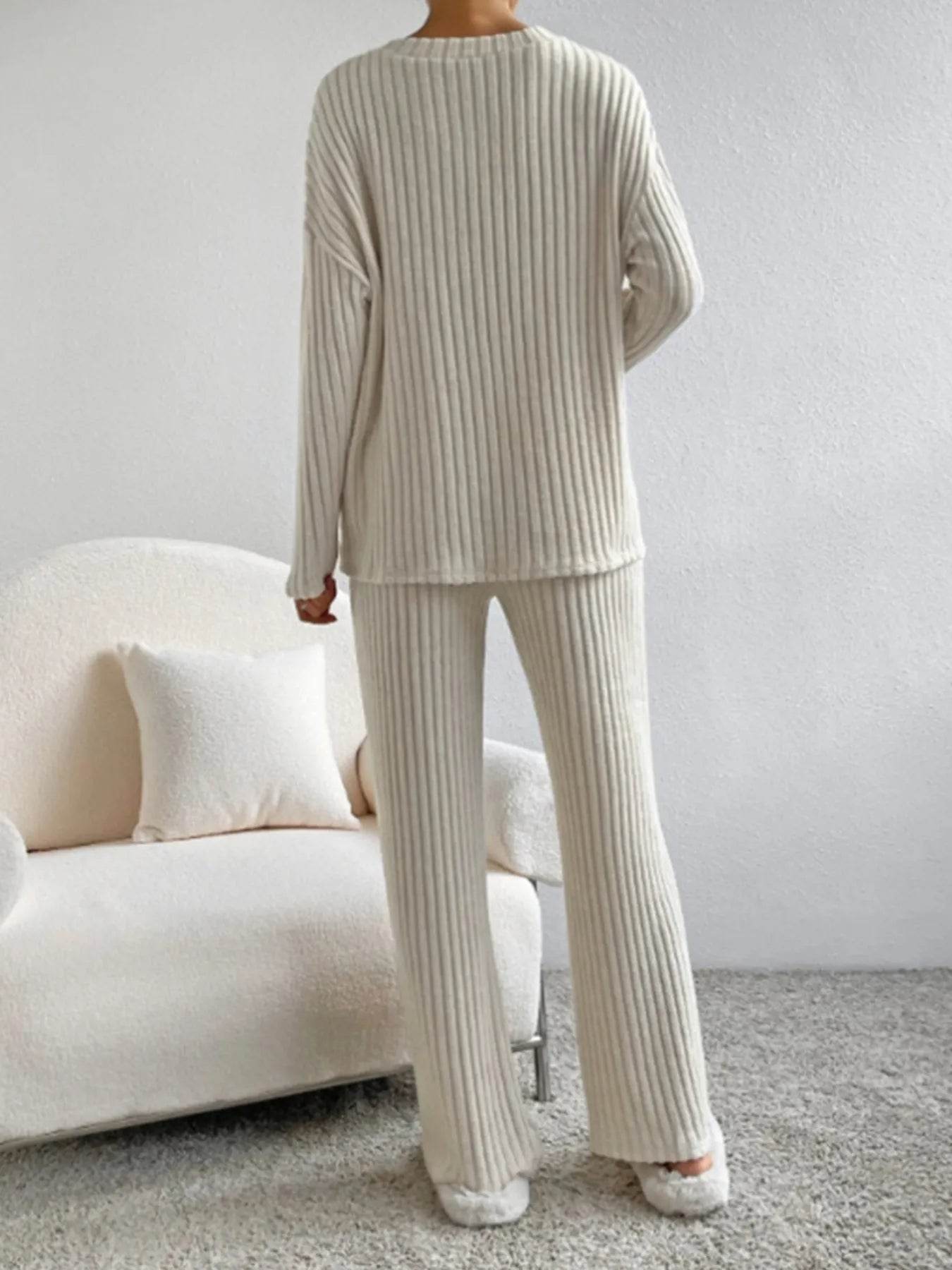 Ribbed Knit V-Neck Top and Pants Lounge Set Trendsi b1f1daa49ee04566817ab54359fe6c9e-Max-Origin