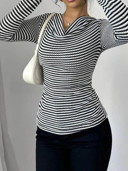 Striped Cowl Neck Long Sleeve T-Shirt Trendsi b1f343b2-bfba-48ca-9c86-49f86a7e024f-Max-Origin