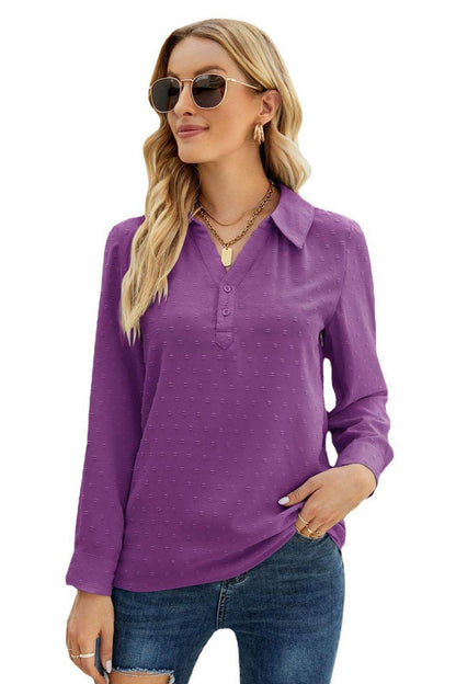 Swiss Dot Johnny Collar Blouse Trendsi b1fc69c298d1406d8e06f2d30a76b314-Max
