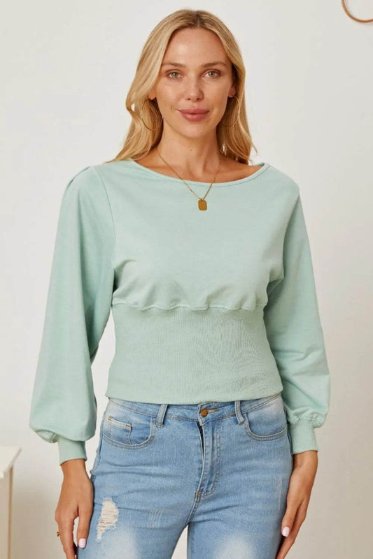 Boat Neck Lantern Sleeve Blouse Sage Trendsi b20f7670-5776-4700-9e45-232d5fee589f-Max