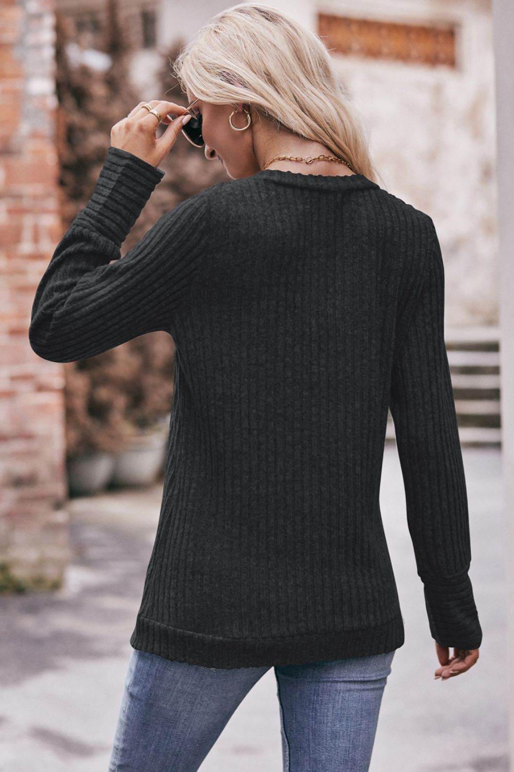 Mandy V-Neck Long Sleeve Ribbed Top Trendsi b214e84dba9c4e9f9bb51d981ccc1117-Max