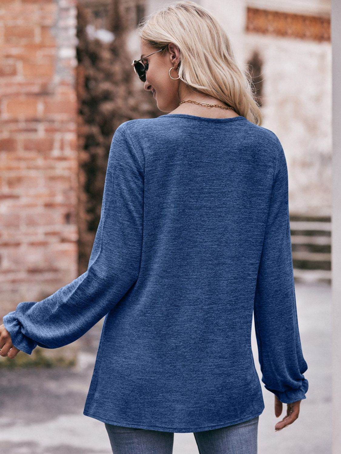 Mandy Long Flounce Sleeve Round Neck Blouse Trendsi b21f28dd3dba4268af983852aa0343ab-Max