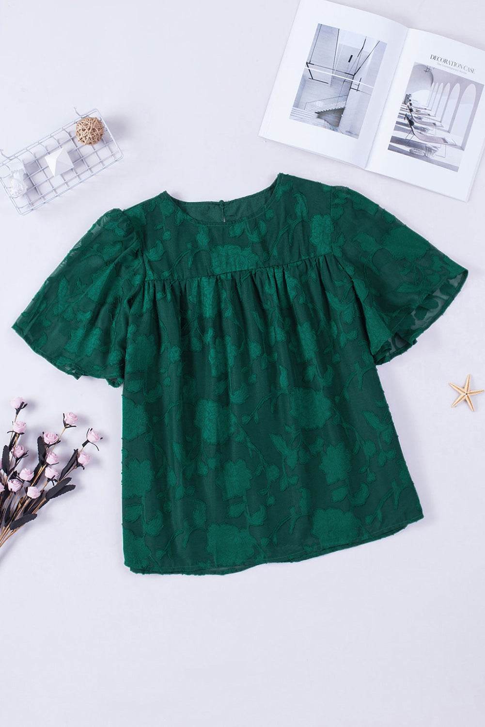 Round Neck Puff Sleeve Blouse Green Trendsi b259da062d32436aa6909c4020e56393-Max