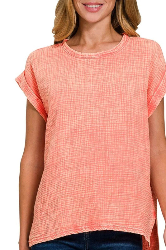 Zenana Woven Double Gauze Acid Washed Short Sleeve Top Trendsi b25baf20-92bc-4249-8f73-8669cde8e9bb-Max-Origin