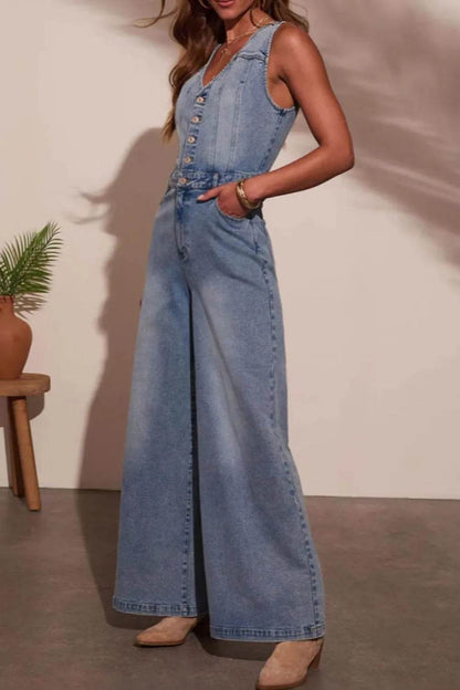 V-neck Wide Leg Denim Jumpsuit Trendsi b26458d5-a0d9-452e-9acf-284813528b1d-Max-Origin