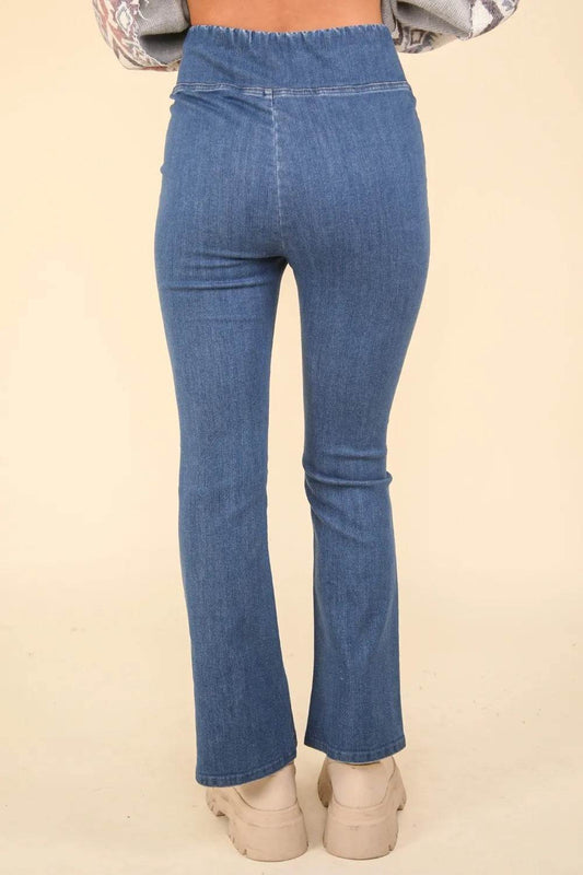 VERY J Washed Denim Stretchy Crossover Waist Leggings Trendsi b270fab1-725a-4666-a3bf-28be9dfce4f2-Max
