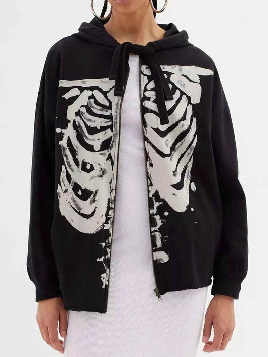 Skeleton Zip Up Drawstring Hoodie Black Trendsi b27c1e7f-6f63-4ec9-90d0-abe5ead92b9c-Max