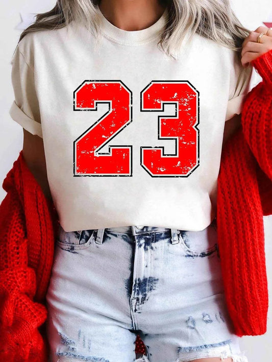 Number 23 Round Neck Casual T Shirt White Trendsi b28277237b7f4474ace16fa8eed677c9-Max-Origin