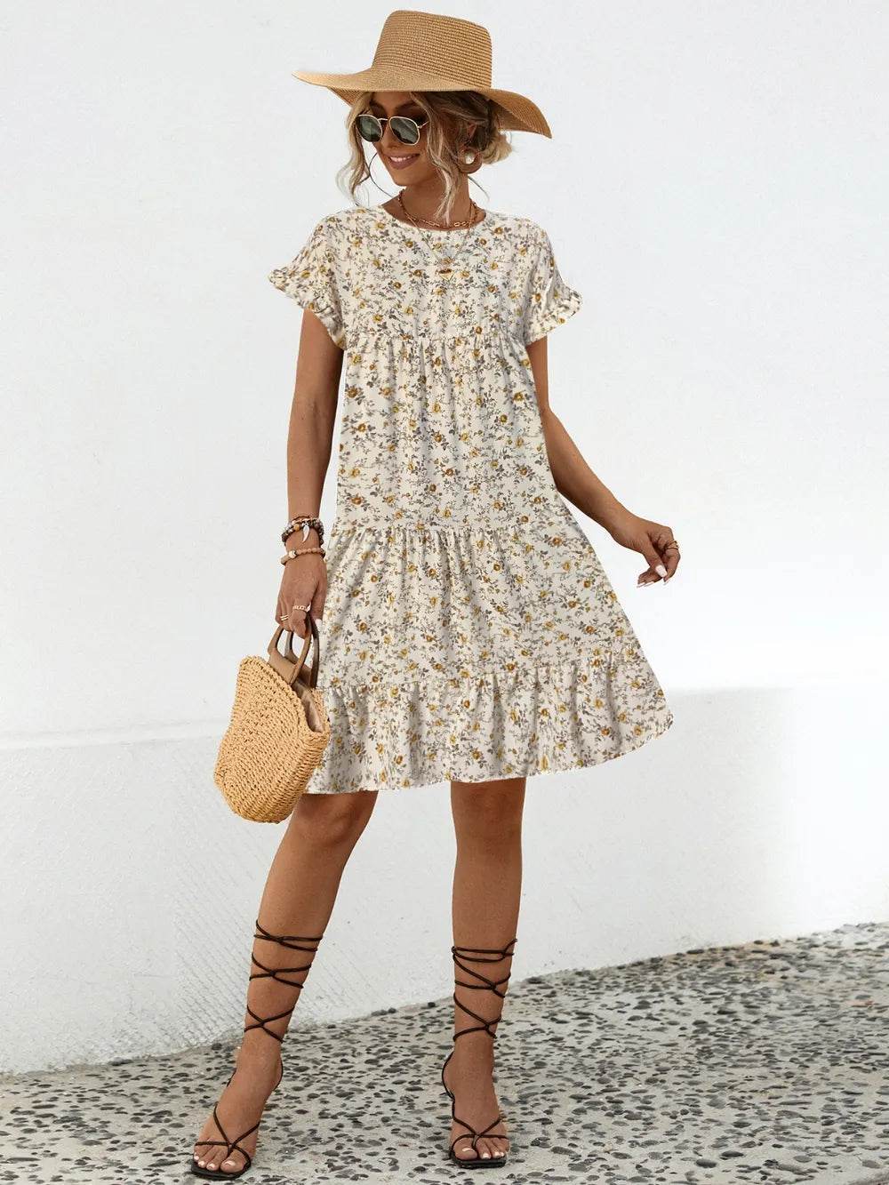 Frill Floral Round Neck Short Sleeve Tiered Dress Trendsi b29add50-9383-461a-a2df-cd4e4b4ef243-Max