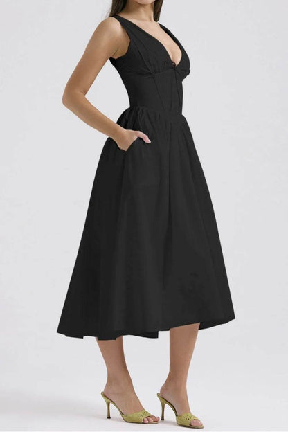 Ruched V-Neck Sleeveless Dress with Pockets Trendsi b2aa8fa6-fe8f-49f9-90c9-d9d90e77f3a8-Max-Origin