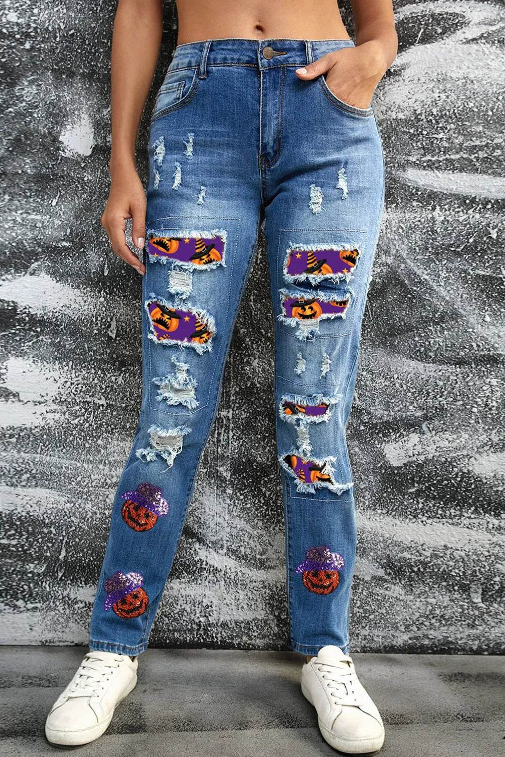 Distressed Sequin Pumpkin Jeans Trendsi b2b6ea2d-2b63-435b-aeb5-28b57cdf2f73-Max