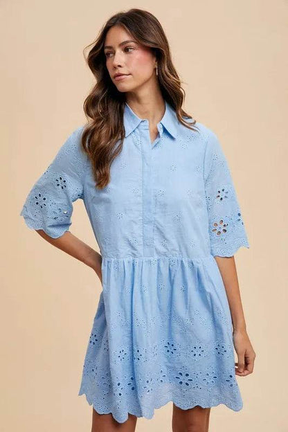 Annie Wear Embroidered Scallop Edge Detail Mini Shirt Dress Trendsi b2d1cdb65c7d494d8e7fcac715b51dd4-Max-Origin
