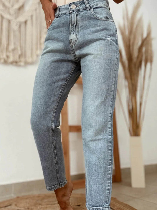 Distressed Ankle-length Straight Jeans Trendsi b31d6f7ea8ab4d8fbed492846538c203-Max-Origin