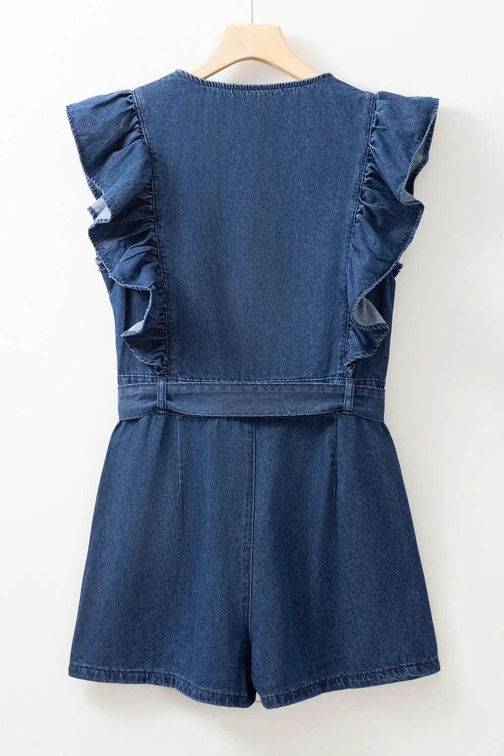Denim Ruffled Zipped Front Belted Romper Trendsi b31fcf87-05c0-47aa-984f-939c370b6e45-Max-Origin