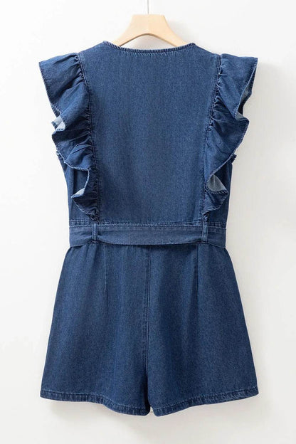 Denim Ruffled Zipped Front Belted Romper Trendsi b31fcf87-05c0-47aa-984f-939c370b6e45-Max-Origin
