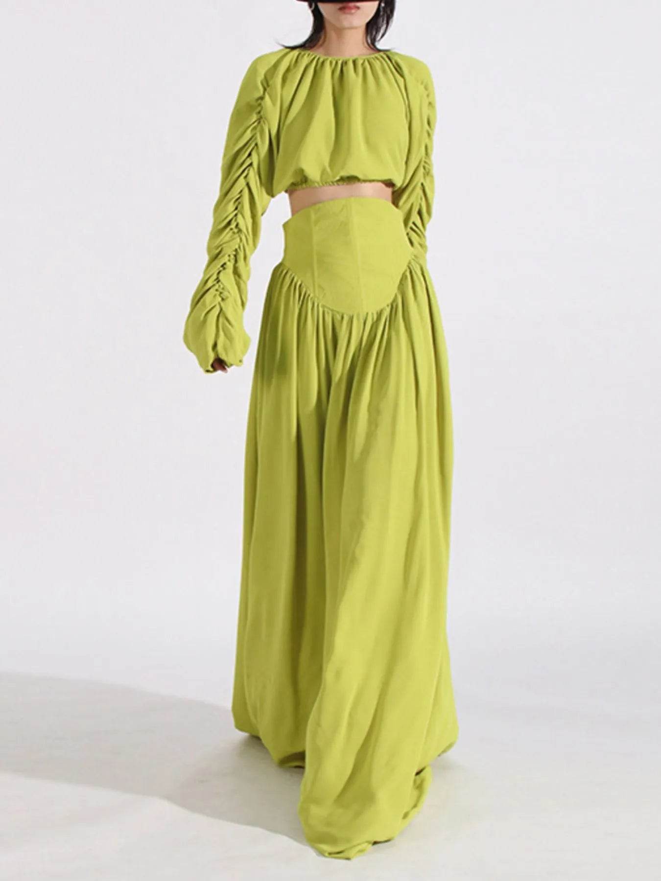 Ruched Long Sleeve Top and High Waist Skirt Set Green Trendsi b33502d5-66cf-4302-99e6-1444799814aa-Max-Origin