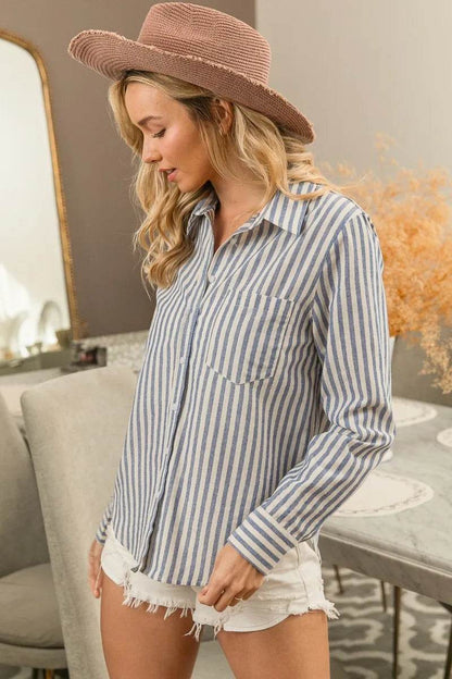 BiBi Lurex Linen Stripe Shirt Button Down Top Trendsi b33a5943a9c24588bd00fc18457b6965-Max-Origin