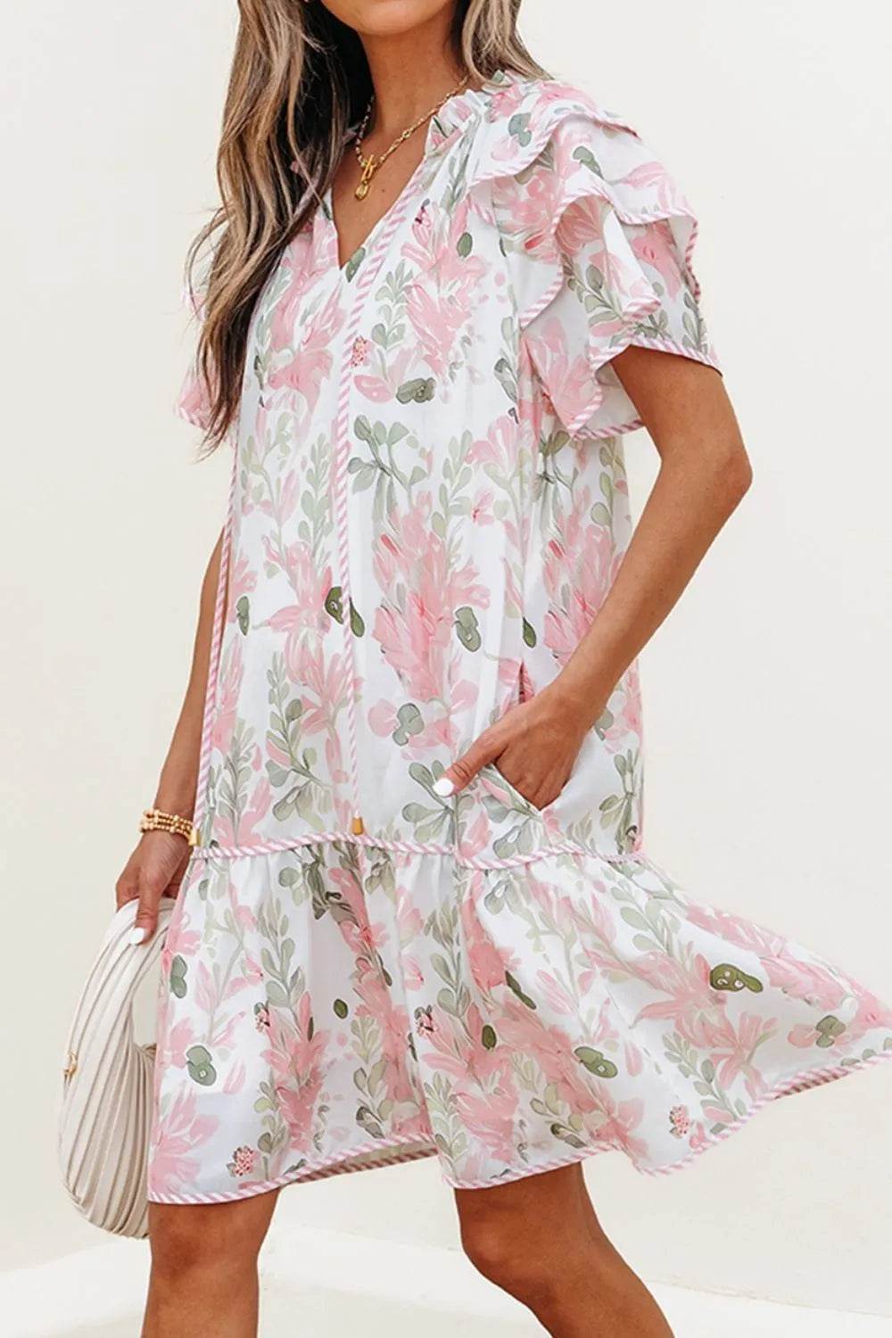 Floral Contrast Edge Layered Short Sleeve Mini Dress Trendsi b36020da-245f-4e07-8957-a27219640fe0-Max-Origin