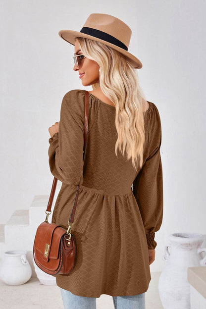 V-Neck Lantern Sleeve Blouse Trendsi b3859b5e66a942089cc0d56600520643-Max