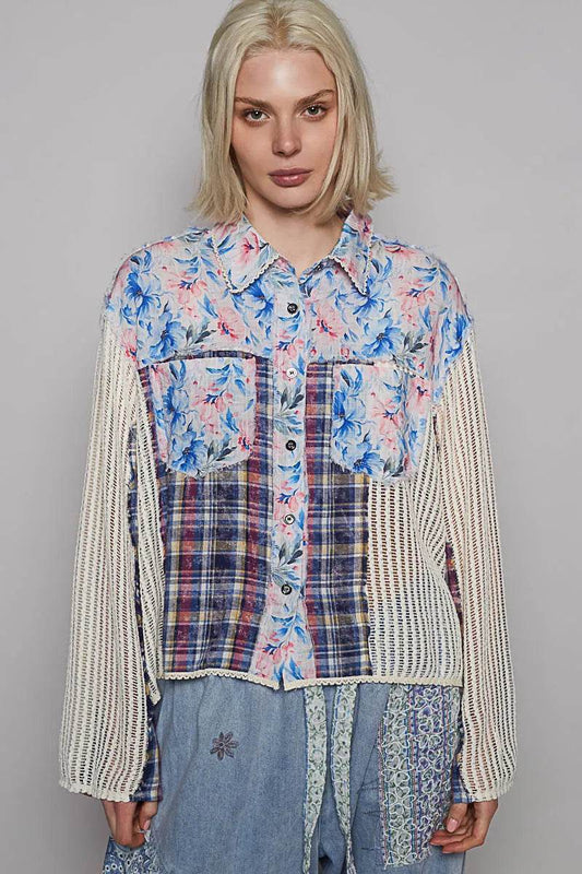 POL Floral Slit Back Plaid Patchwork Shirt Trendsi b3976803-249f-4d25-99fa-c03d5905362a-Max-Origin