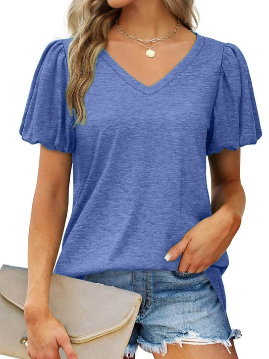 V-Neck Puff Sleeve Casual T-Shirt Blue Trendsi b3abd8167e304560bafddcbb598f1c25-Max-Origin