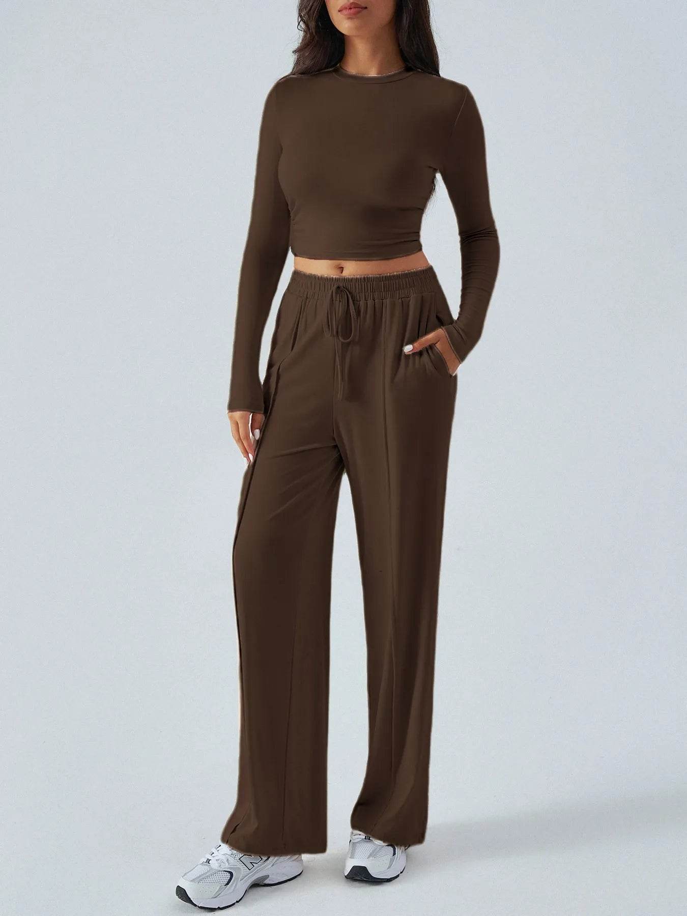 Round Neck Long Sleeve Top and Pants Set Brown Trendsi b3b404ac-c94c-4f79-a9b9-00fc43f4555b-Max-Origin