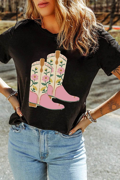 Floral Cowgirl Boots Graphic T-Shirt Trendsi b3c90d60-d91e-48f4-a991-eddb4ff59c8a-Max-Origin