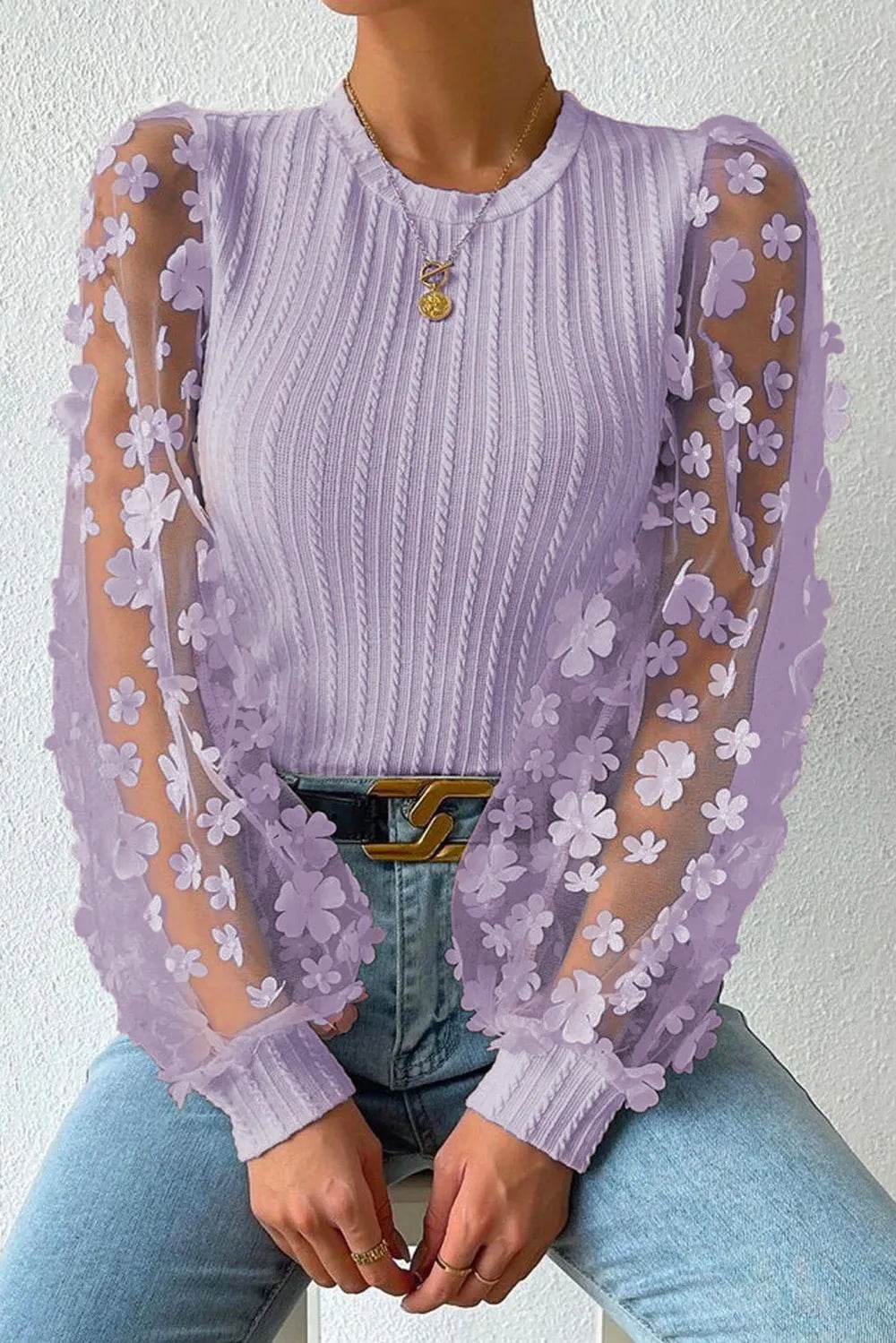Textured Applique Long Sleeve Blouse Lavender Trendsi b3cb5f62-bada-4b69-b31c-12fcc44ae857-Max