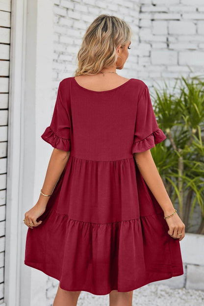 Mandy V-Neck Flounce Sleeve Tiered Dress Trendsi b3cb6babbad044e48915c09dca8274a8-Max