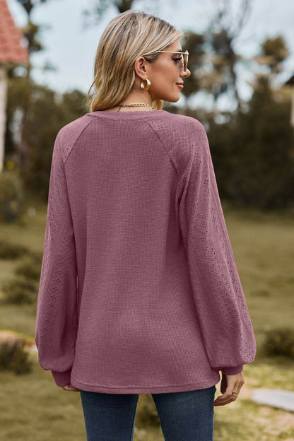 Notched Neck Raglan Sleeve Blouse Trendsi b3dd9d3c3b70484c939a7253de4f2db8-Max