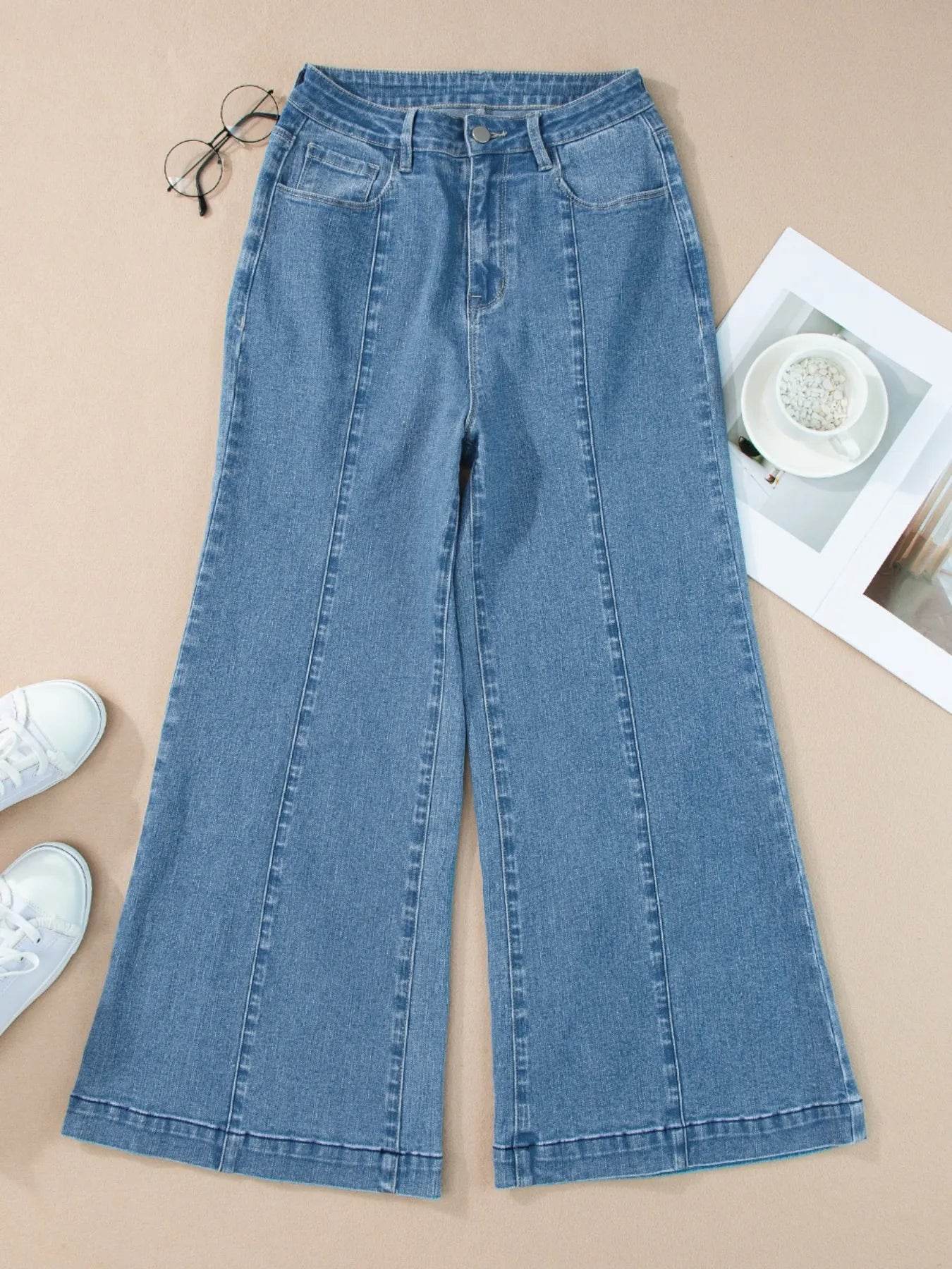 Seam Detail Flared Bottom Ankle Length Jeans Trendsi b3e6015e82d64d7aadc2c722045564e1-Max-Origin