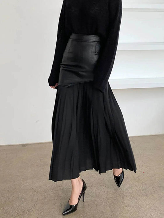 Patchwork Contrast Pleated Skirt Black Trendsi b3e61fe2-9deb-4386-b641-4bf3f596ea4d-Max-Origin