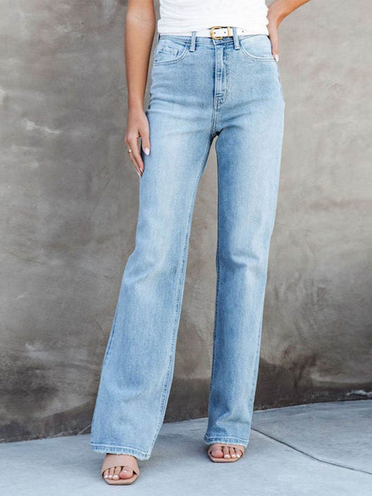 Washed Straight Leg Jeans Light Blue Trendsi b3e791b16e0c4381a5705cc05e42f15e-Max