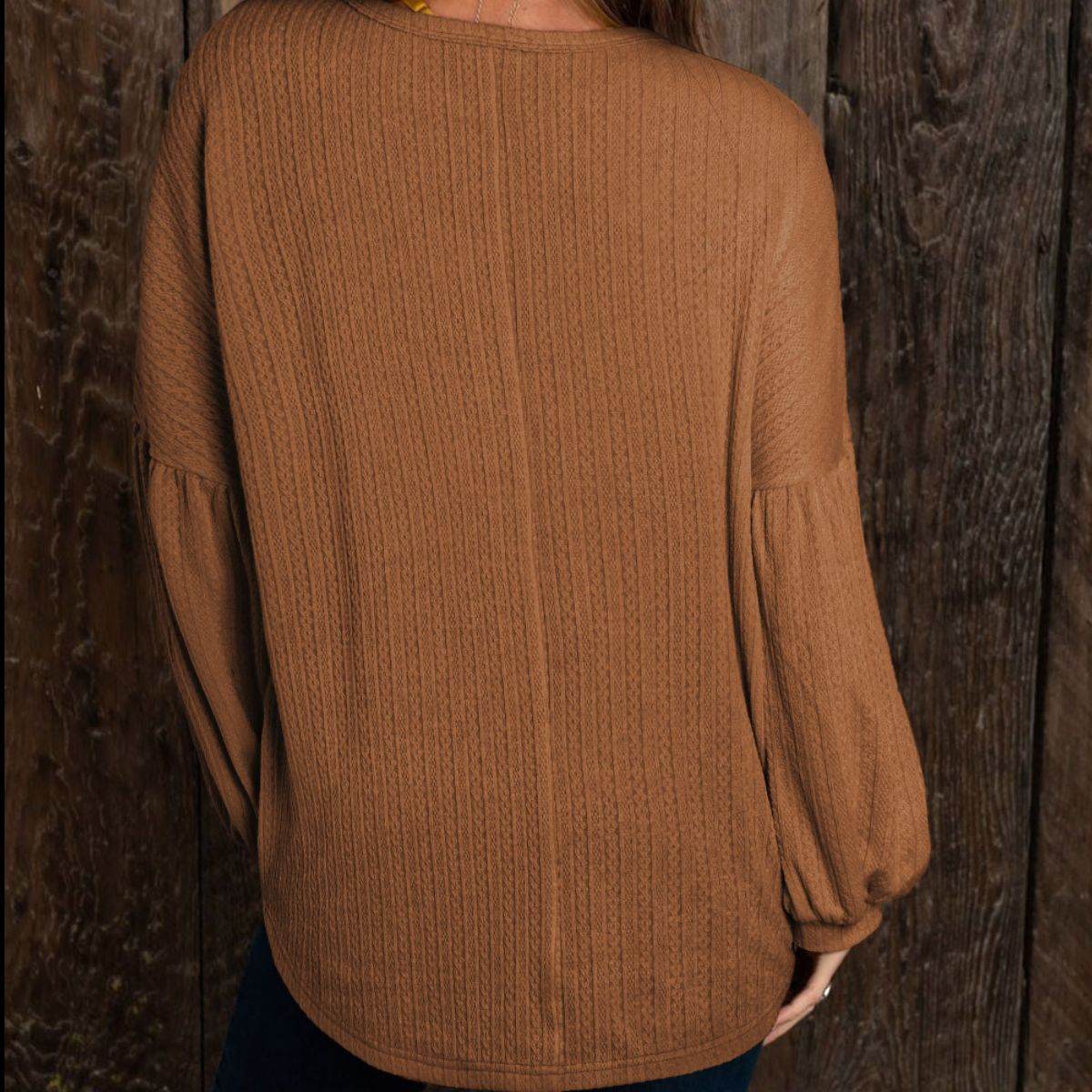 Round Neck Long Sleeve Ruched Blouse Trendsi b3e90aea96a54492a7a53ff6c079c359-Max