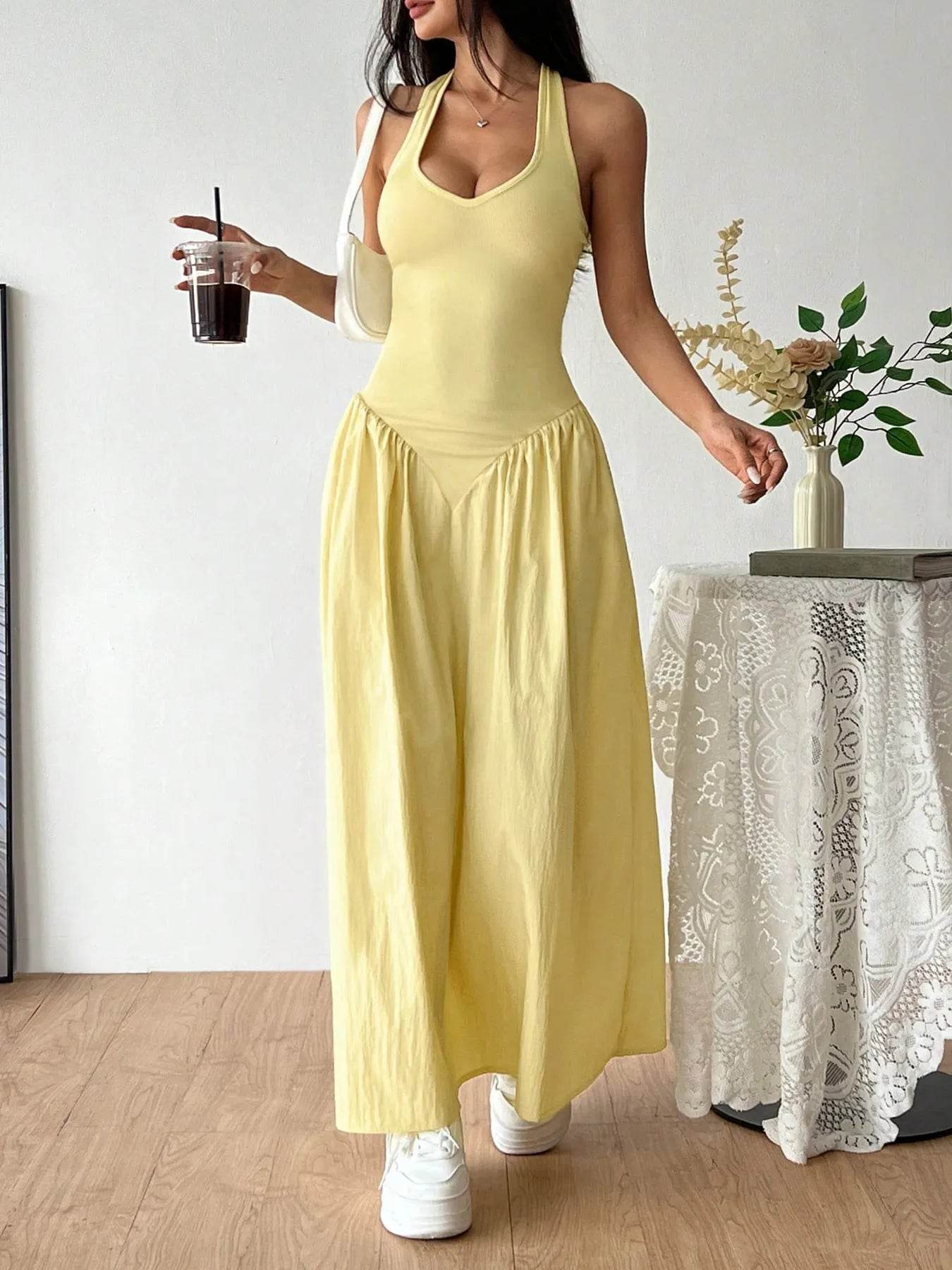 Halter Neck Maxi Dress Light Yellow Trendsi b3ea7a454bdf4579a8d7884e32bae08b-Max-Origin