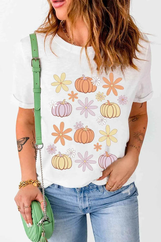 Pumpkin & Flower Round Neck Short Sleeve T-Shirt Trendsi b48018e7-191e-4940-9c04-973a7faf9ec2-Max