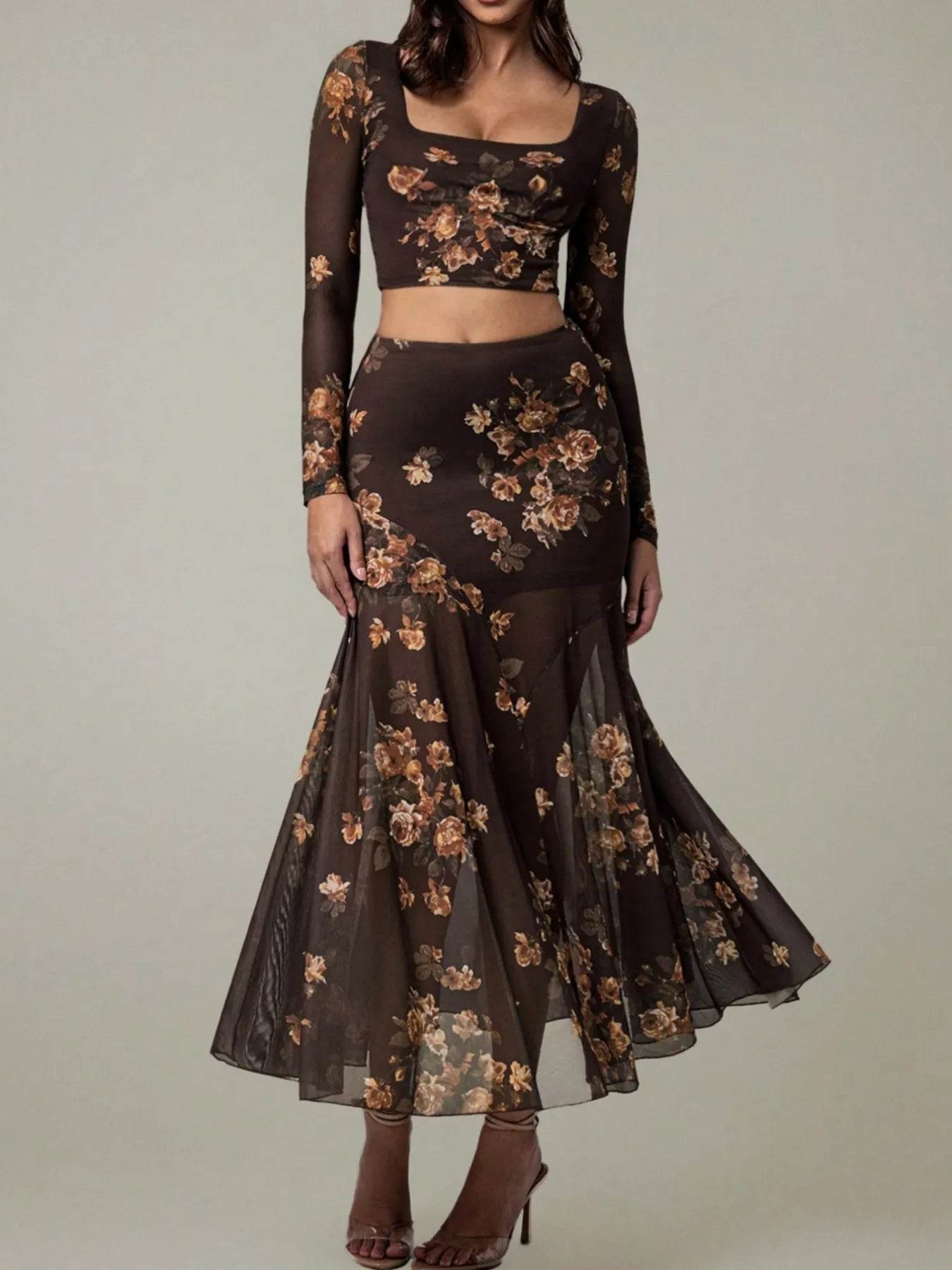 Floral Square Neck Top and Skirt Set Chocolate Trendsi b486dfa9-efcc-4b6a-91a3-e8739631bbda-Max-Origin
