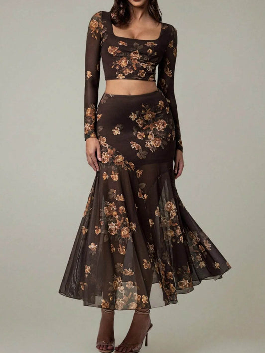 Floral Square Neck Top and Skirt Set Chocolate Trendsi b486dfa9-efcc-4b6a-91a3-e8739631bbda-Max-Origin