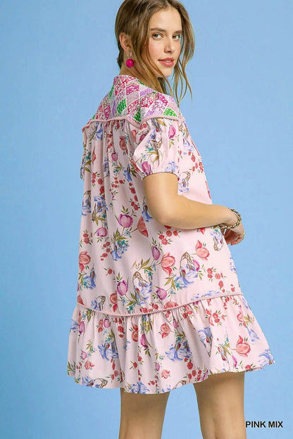 Umgee Floral Print Tie Neck Puff Sleeve Dress Trendsi b48ee092-e498-4773-8d54-8eef6ea7ecef-Max-Origin