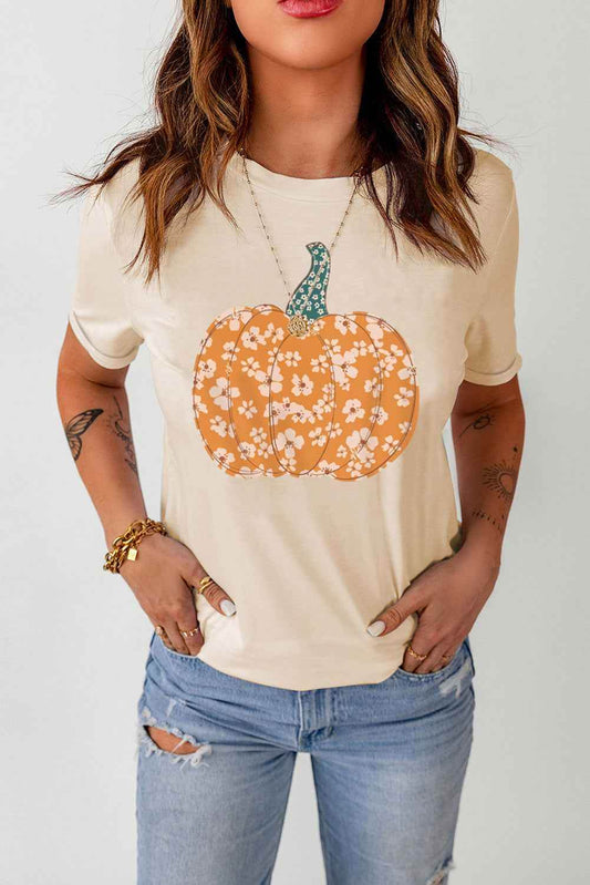 Pumpkin Graphic Round Neck Cuffed T-Shirt Cream Trendsi b4a6b96887fd4ff3a1377b9077f05172-Max