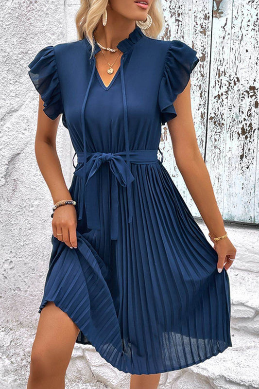 Perfee Tie Neck Belted Pleated Dress Deep Teal Trendsi b4bc577e33a043ecb782824cd00f0036-Max