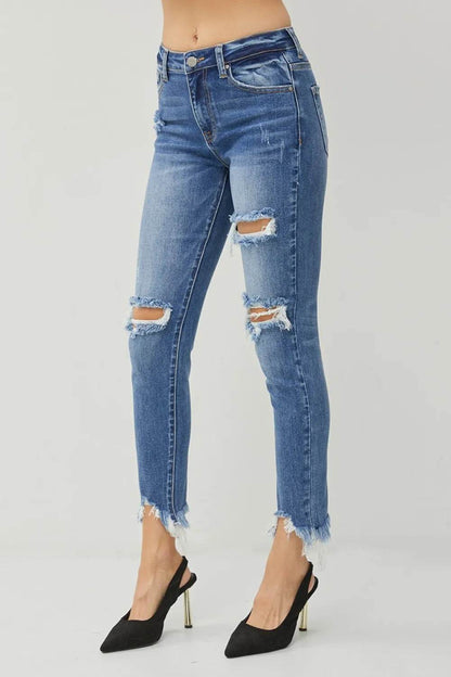 RISEN Distressed Frayed Hem Slim Jeans Trendsi b4e55f7f-5106-4b08-9f8e-5e59fd0b4ec1-Max