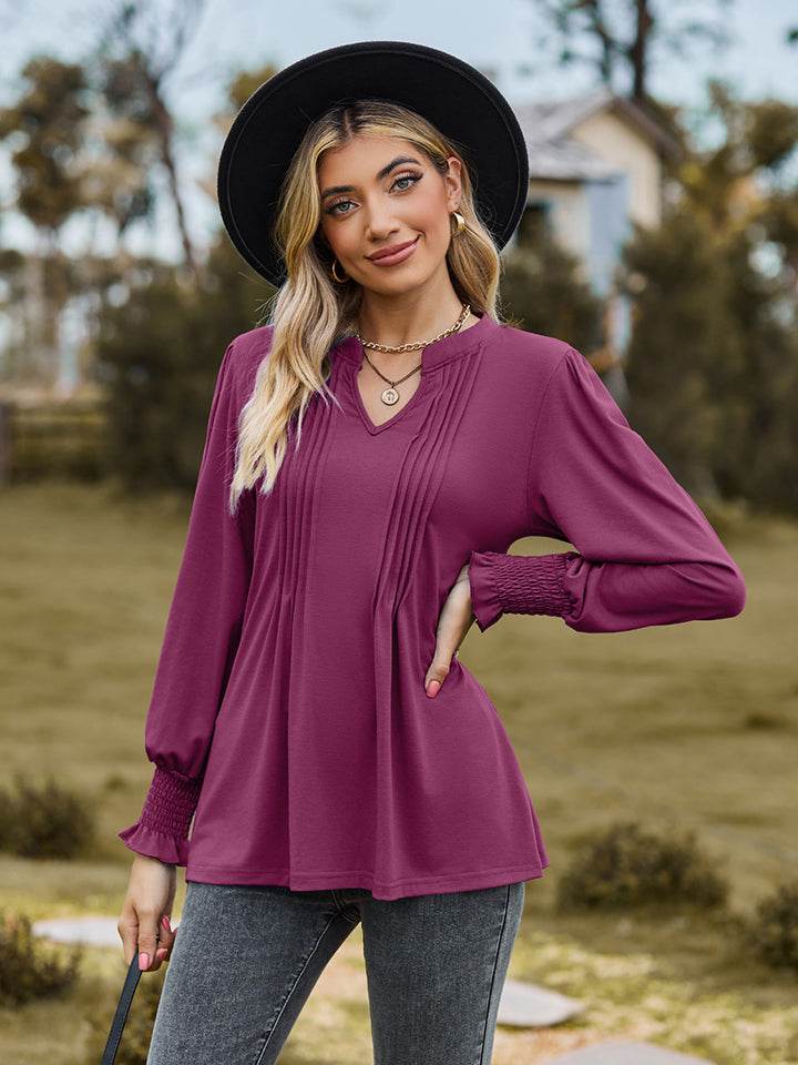 Notched Neck Flounce Sleeve Blouse Trendsi b4ea53dcd6ca4de9a707870a3f07ce85-Max