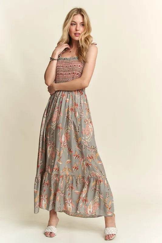 ADORA Smocked Printed Square Neck Tie Shoulder Cami Dress Trendsi b521b6c4-09c8-43f4-bd03-0c55807b2241-Max