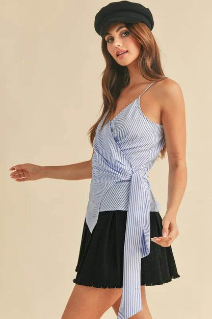Aemi + Co Side Knotted Surplice Striped Cami Trendsi b528ba66-ed7b-4e02-950e-c20ac31e8b2f-Max