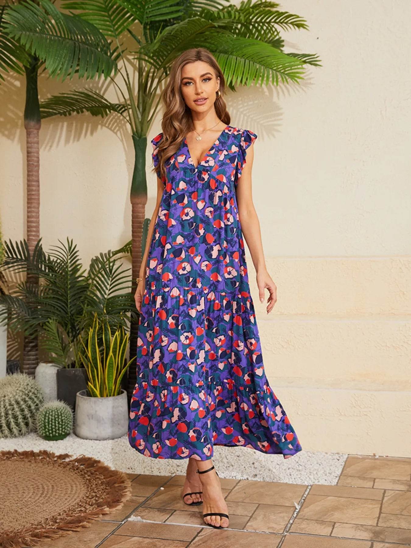 Floral V-Neck Cap Sleeve Summer Dress Trendsi b541132f-9ee4-4dec-8a7e-325da2ddd863-Max-Origin
