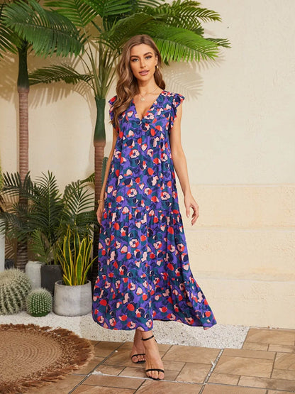 Floral V-Neck Cap Sleeve Summer Dress Trendsi b541132f-9ee4-4dec-8a7e-325da2ddd863-Max-Origin