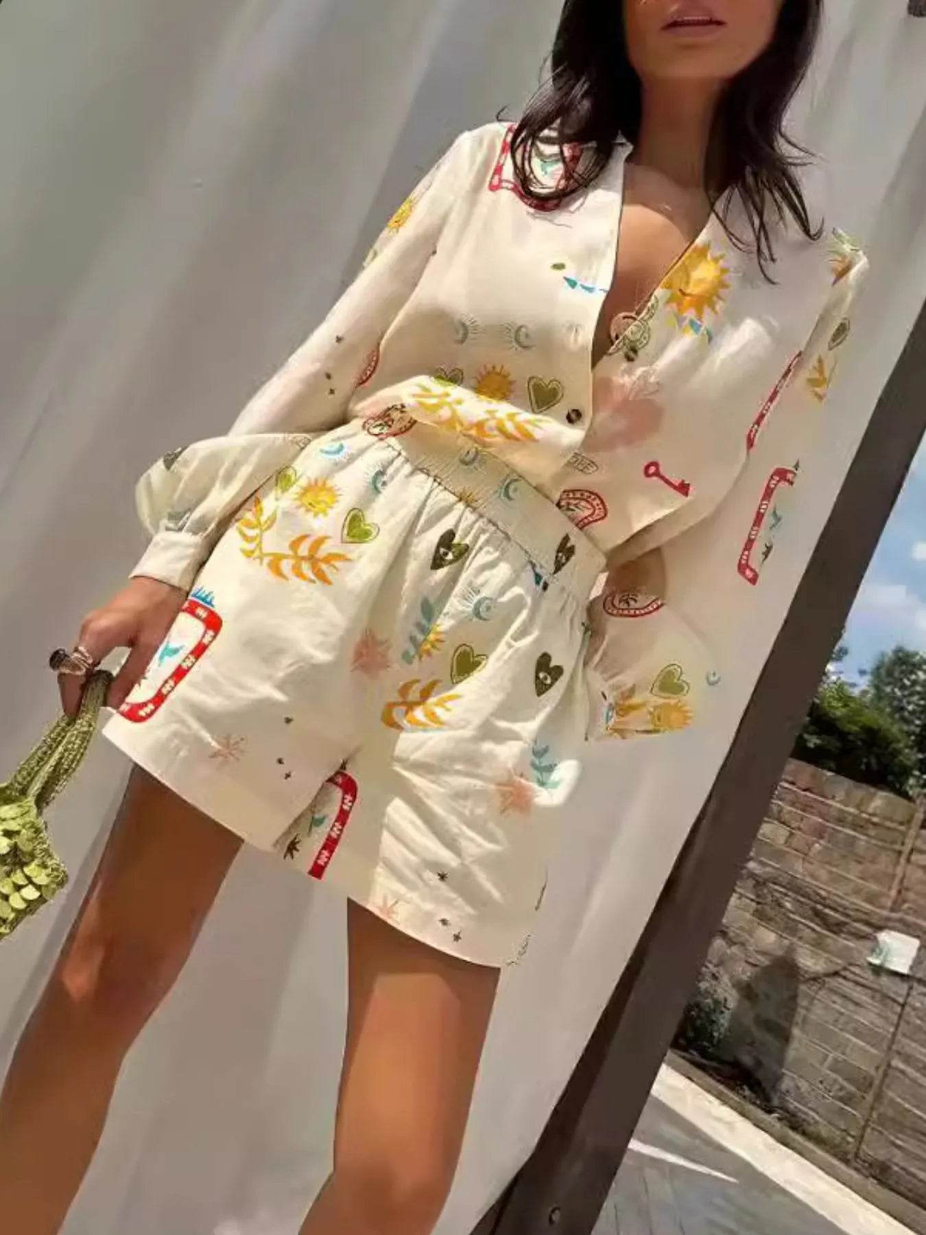 Printed Long Sleeve Shirt and Shorts Set Trendsi b5567f9d-a40e-4660-89e8-986a3463159f-Max-Origin